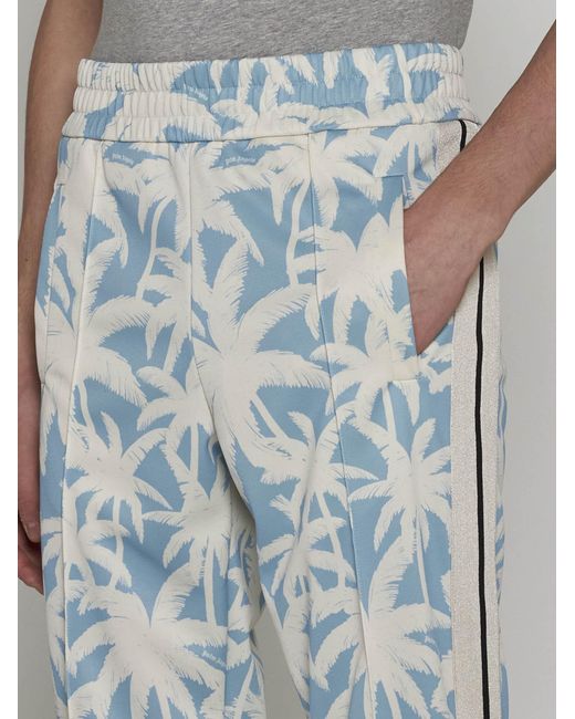 Palm Angels Blue All-over Palms Print Track Pants for men