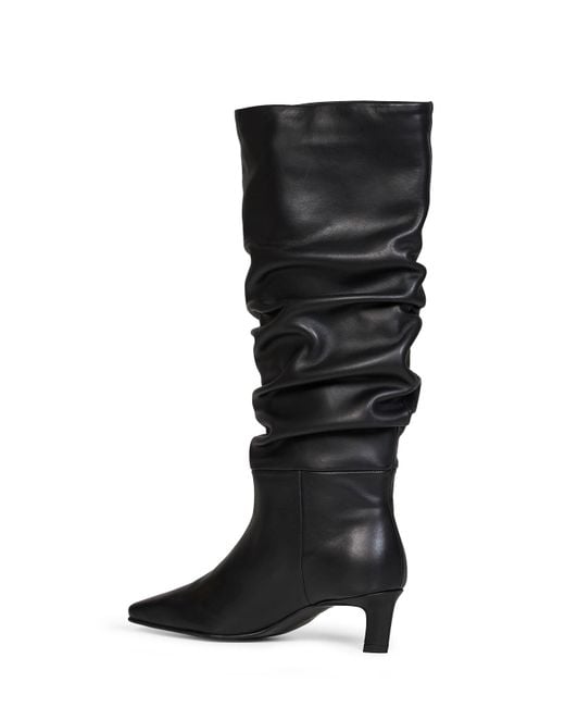 Alohas Black Leather Kalila Knee-High Draped Boots