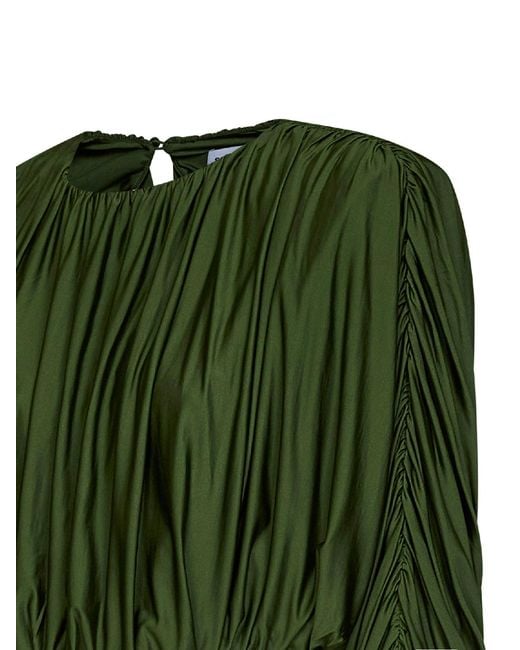 Self-Portrait Green Jersey Gathered Cropped Top