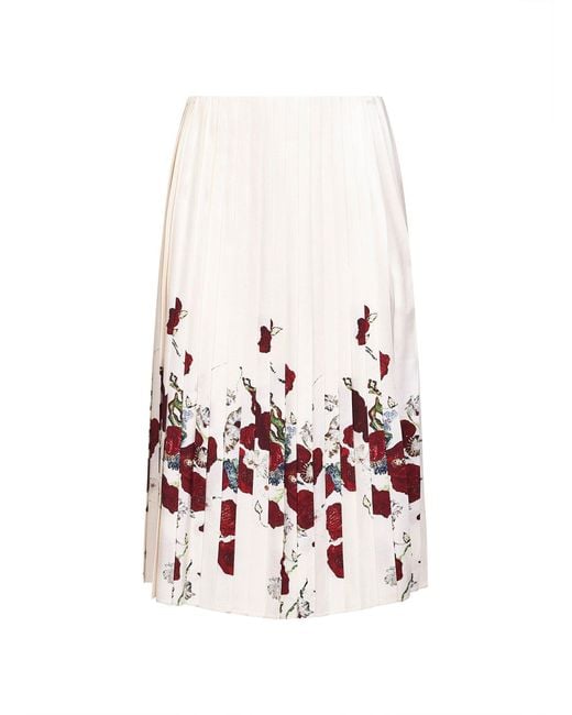 Khaite White Cream Printed Twill Pleated Midi Skirt