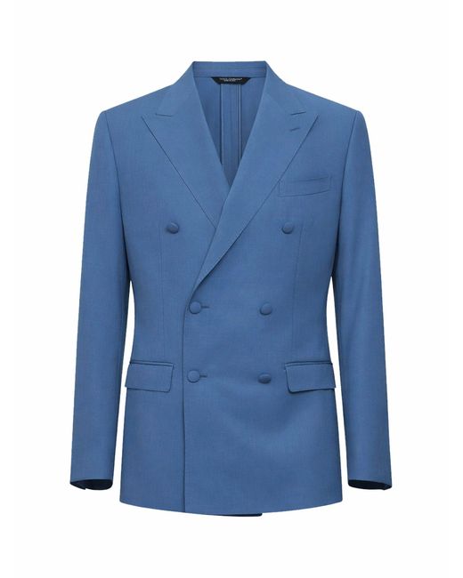 Dolce & Gabbana Blue Dolce & Gabbana Avio Wool Poplin Double-Breasted Jacket for men