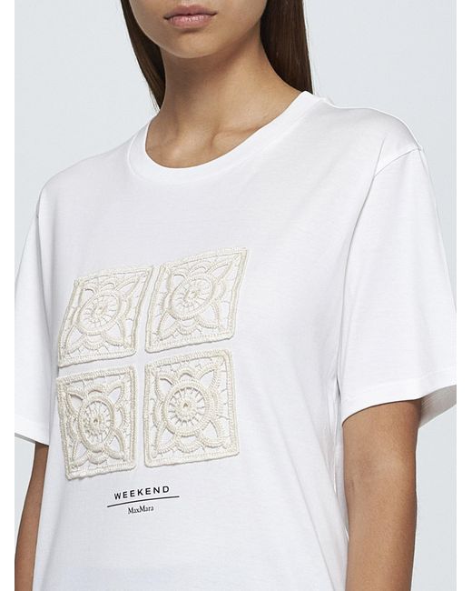 Weekend by Maxmara White Barbano Crochet-Appliques Cotton T-Shirt