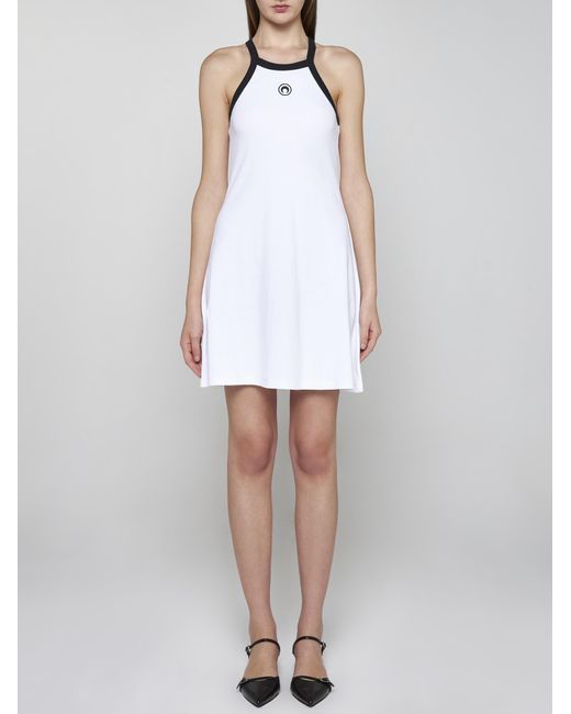 MARINE SERRE White Organic Cotton Mini Dress