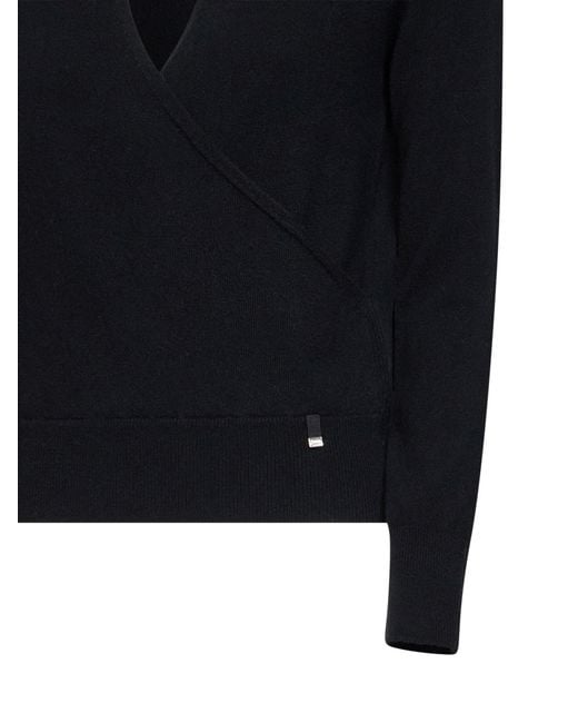 Herno Resort Black Carded Wool Resort Sweater With Cut-Out