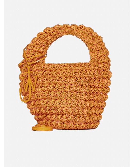 J.W. Anderson Orange Raffia Small Popcorn Basket Bag