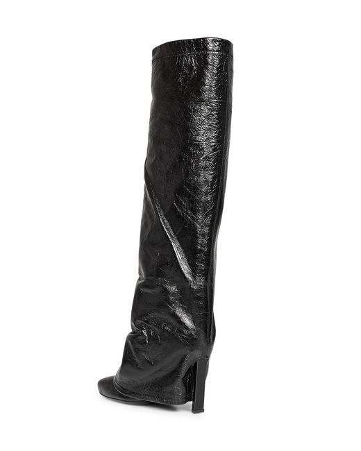 The Attico Black Crackled Leather "Leon" High Boots