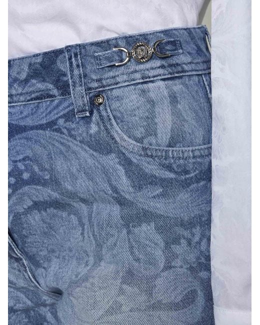 Versace Blue Barocco Denim Shorts