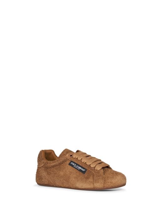 Dolce & Gabbana Brown Light Suede Split Leather Portofino Soft Sneakers for men