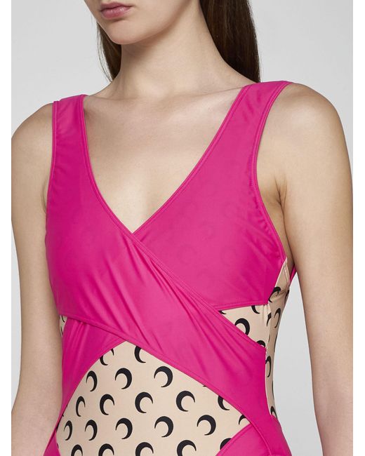 MARINE SERRE Pink Regenerated Jersey Swimsuit