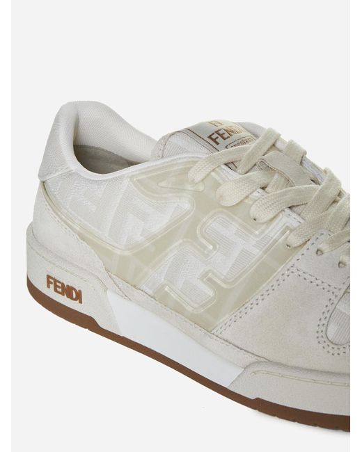 Fendi White Match Fabric And Suede Sneakers