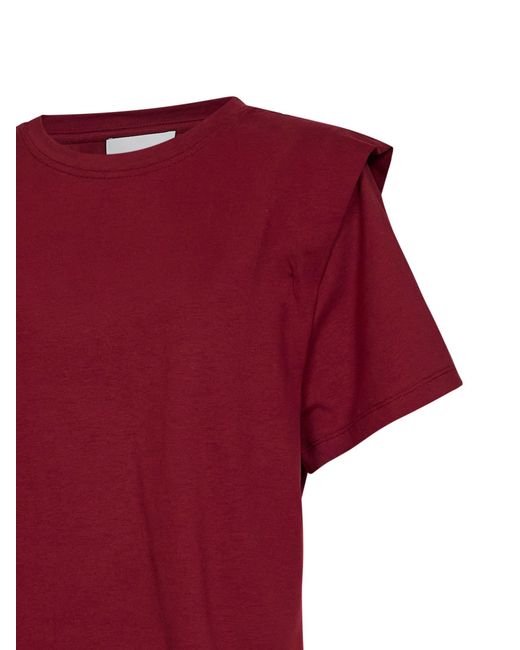 Isabel Marant Red Dark Burgundy Cotton Jersey Zelitos T-Shirt With Shoulder Pads