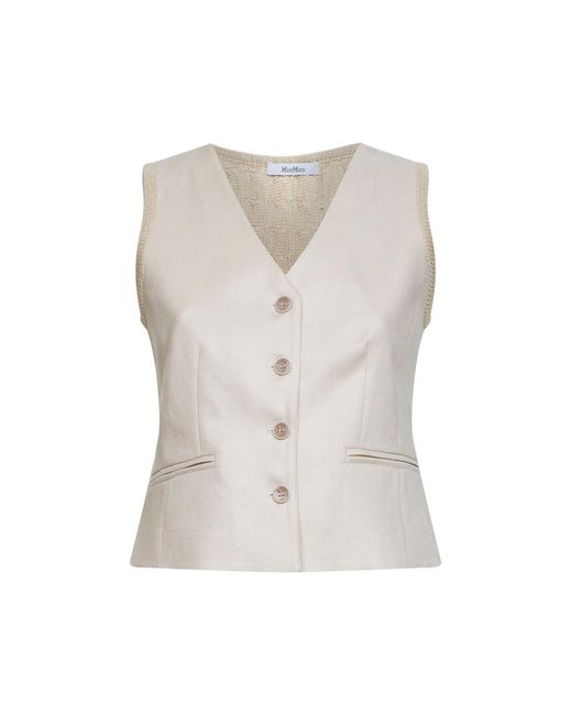 Max Mara White Linen And Cable Knit Mxmcalibri Vest