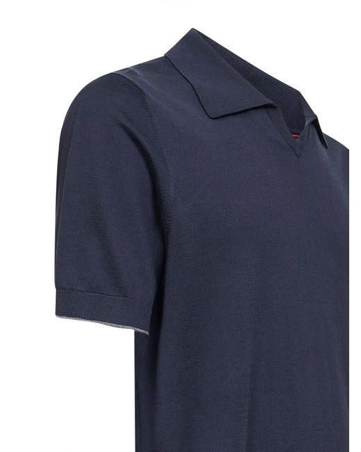 Brunello Cucinelli Blue Midnight Cotton Knit Polo Shirt for men