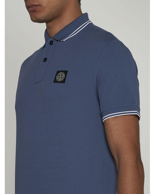 Stone Island Blue Logo-patch Cotton Polo Shirt for men