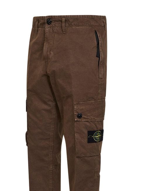 Stone Island Brown Shadow Brushed Organic Cotton Canvas Cargo Trousers for men