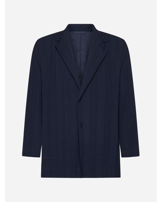 Homme Plissé Issey Miyake Blue Pleated Single-breasted Blazer for men