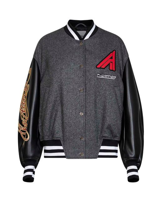 The Attico Gray Dark Wool Blend And Leather Varsity Jacket