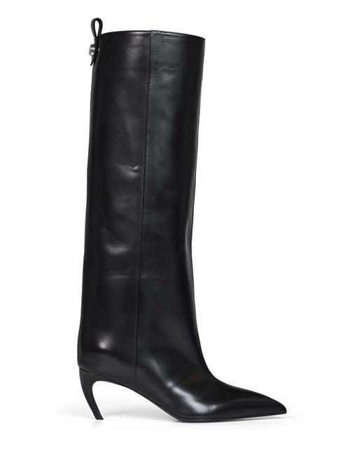The Attico Black Leather "Lea" Knee-High Boots