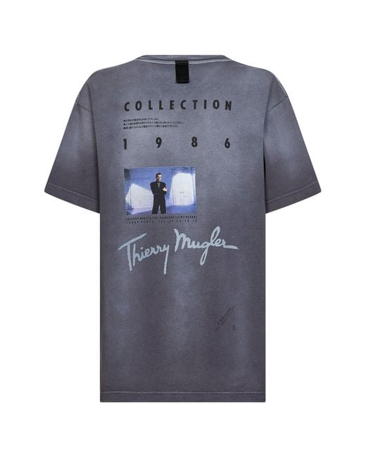 Mugler Blue Taupe Cotton Jersey Logo T-Shirt
