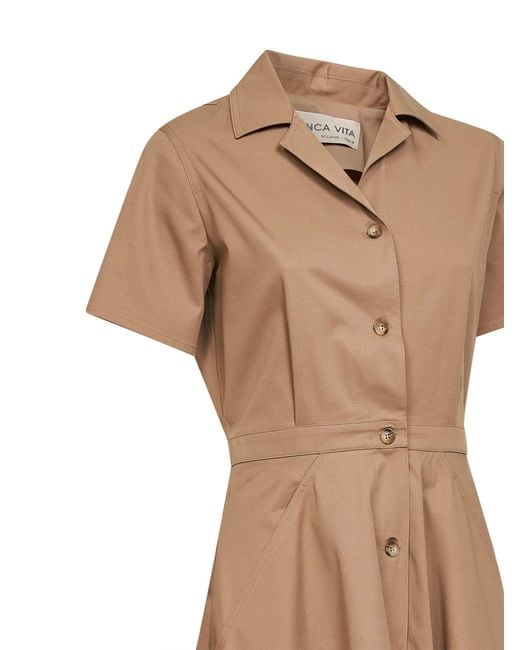 Blanca Vita Natural Biscuit Stretch Cotton Alga Midi Shirt Dress