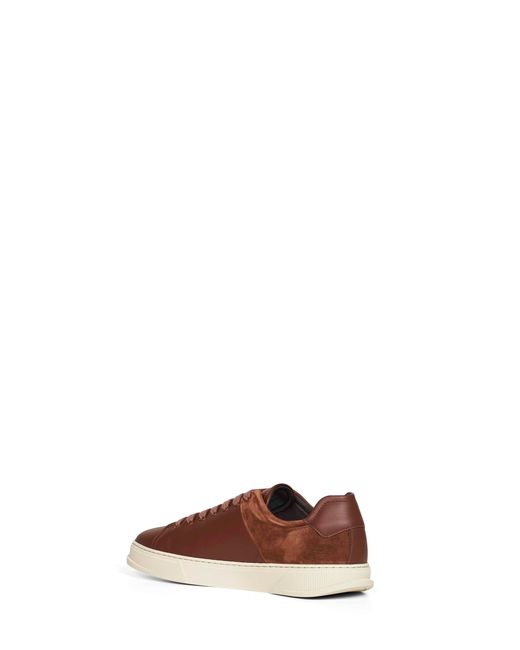 Ferragamo Brown Leather And Suede Clayton Low-Top Sneakers for men