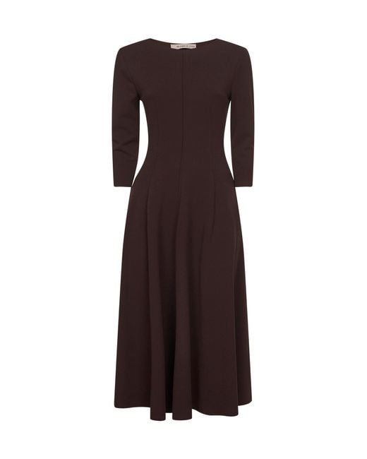 Blanca Vita Brown Coffee Stretch Jersey Asia Flared Midi Dress
