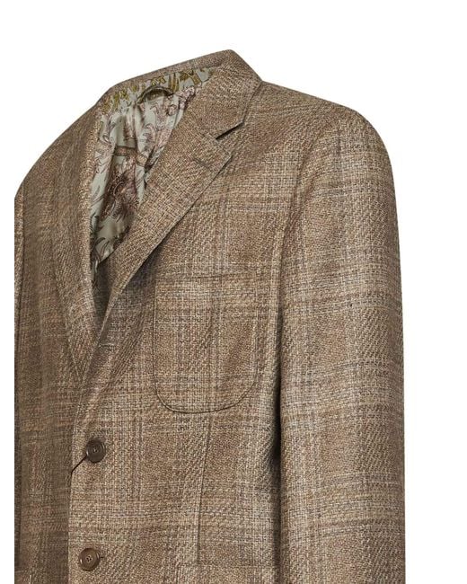 Etro Brown Prince Of Wales Wool Single-Breasted Blazer for men