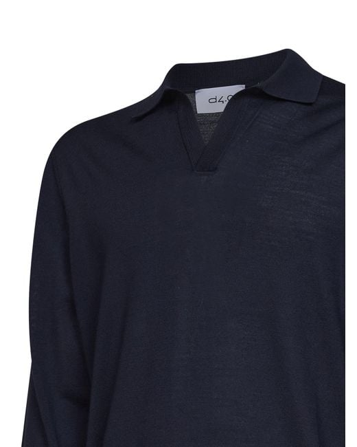 D 40 Blue Virgin Wool Knit Buttonless Polo Shirt for men