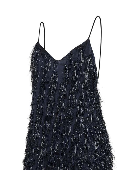 Stella McCartney Blue Viscose Blend Lurex Fringes-Embellished Long Dress