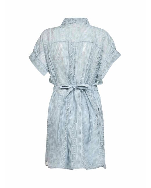 Fendi Blue Light Burnout Silk Blend Mini Shirt Dress