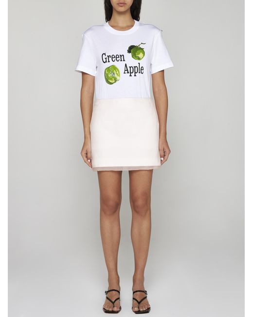 Sportmax White Renata Green Apple Cotton T-shirt