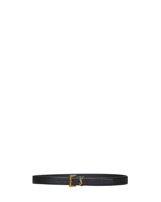 Saint Laurent White Cassandre Belt With Square Buckle for men