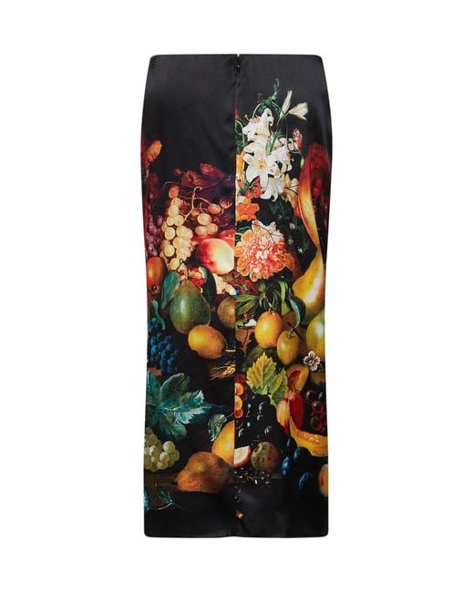 Dries Van Noten Black Flemish Painting-Print Silk Suma Draped Skirt