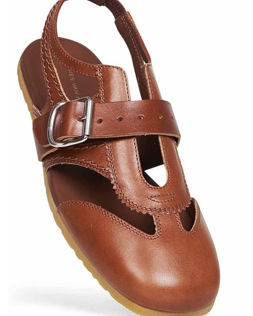 Dries Van Noten Red Burgundy Calf Leather Flat Spider-Like Sandals