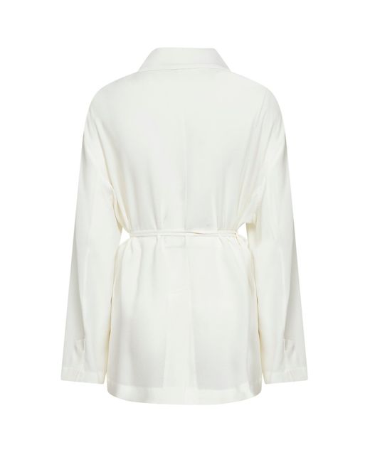 Brunello Cucinelli White Silk Sablé Crêpe Blazer With Monili