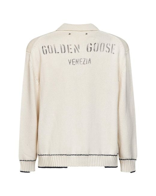 Golden Goose Deluxe Brand White Cotton Knit Polo Shirt With Print for men