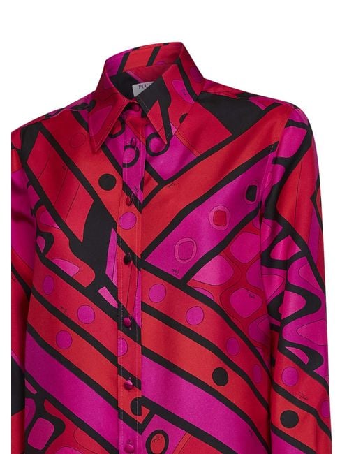 Emilio Pucci Pink Silk Twill Vivara-Print Shirt