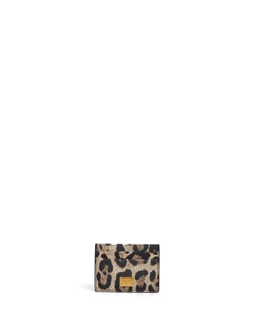 Dolce & Gabbana White Leo-Print Dauphine Card Holder With Logo Tag