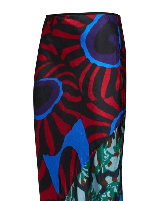 Dries Van Noten Blue Marbled Clay-Print Twill Sati Midi Skirt