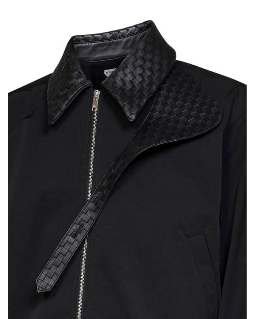 Bottega Veneta Black Cotton Blouson With Intrecciato Leather Collar for men