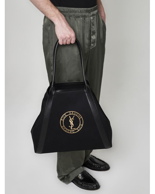 Saint Laurent Black Rive Gauche Canvas Tote Bag for men