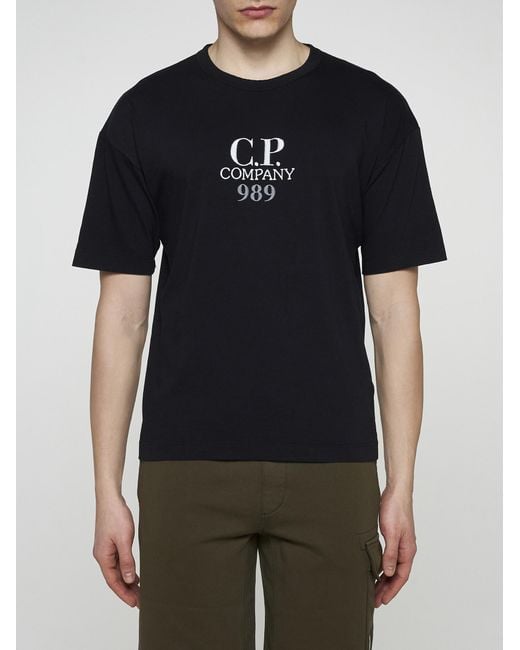 C P Company Black Logo Cotton T-shirt for men