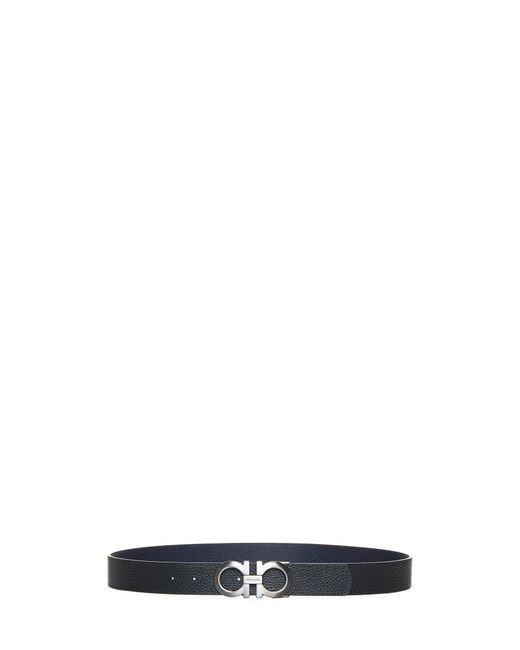 Ferragamo White Leather Reversible Gancini Belt for men