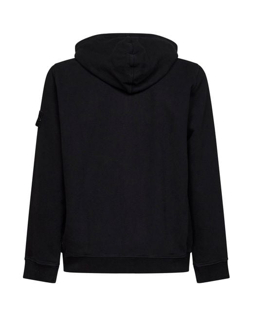 Stone Island Black Organic Cotton Zip-Up Hoodie for men