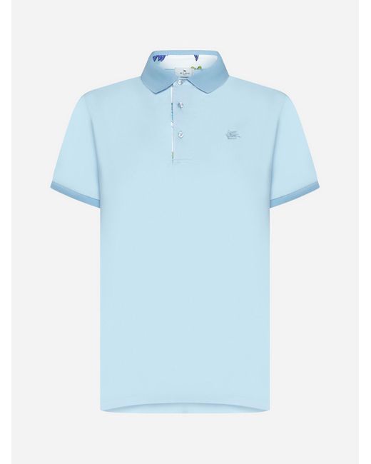 Etro Blue Logo Cotton Polo Shirt for men