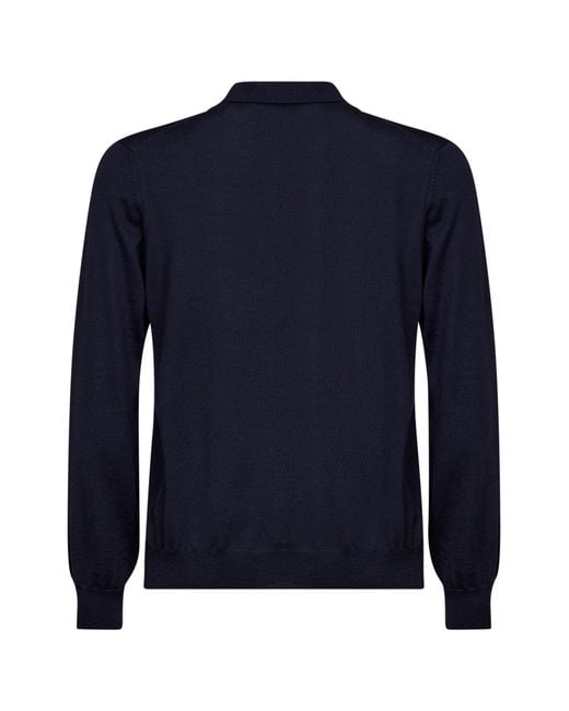 D 40 Blue Virgin Wool Knit Buttonless Polo Shirt for men