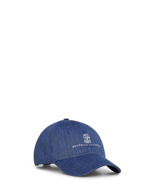 Brunello Cucinelli Blue Baseball Cap Denim Chevron for men