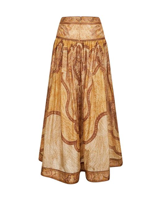 Zimmermann Natural Tapestry-Print Mustard Cotton-Slik Blend Wanderlust Maxi Skirt