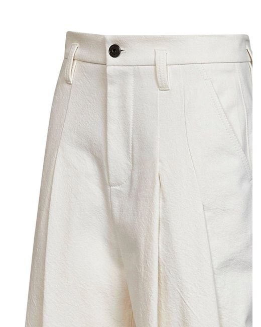 Brunello Cucinelli White Ivory Wrinkled Wool And Dyed Denim Baggy Trousers
