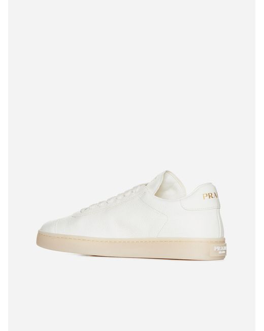 Prada White Leather Low-Top Sneakers